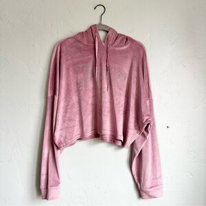Juicy Couture Luxe Mauve Pink Velour Cropped‎ Rhinestone Hoodie XL EUC Y2K
